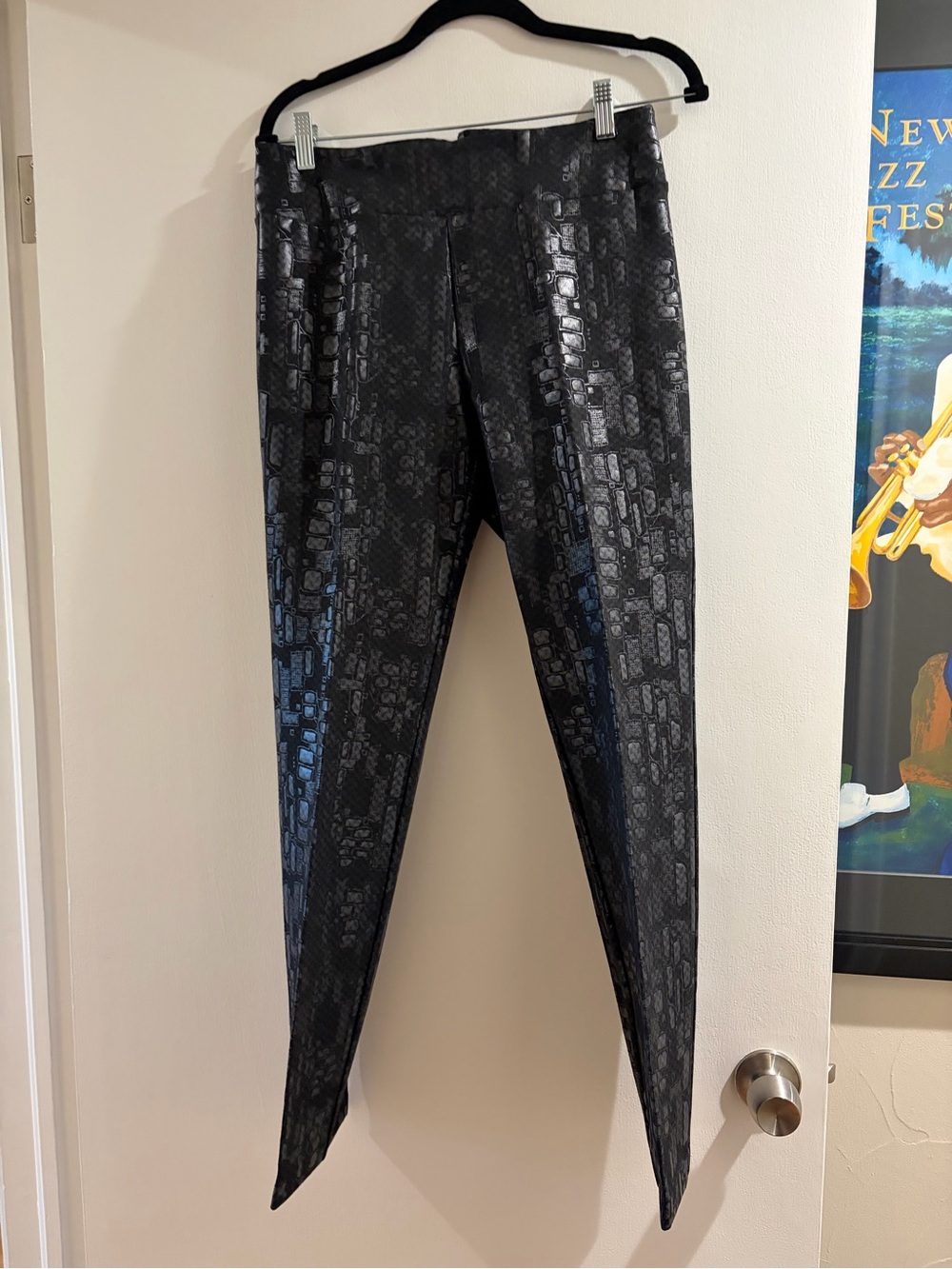 Insight Black Metallic Snake-Print Skinny Pants